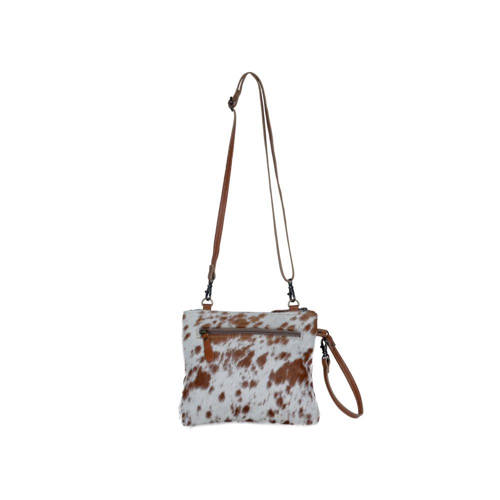 ORNATE BROWN LEATHER & HAIR ON CROSS BODY BAG