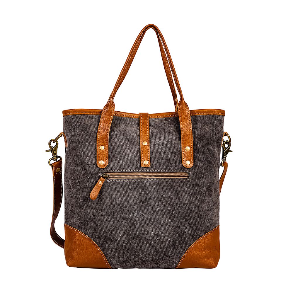 PECOS POINTE CANVAS & HAIRON BAG IN CARAMEL TOTE