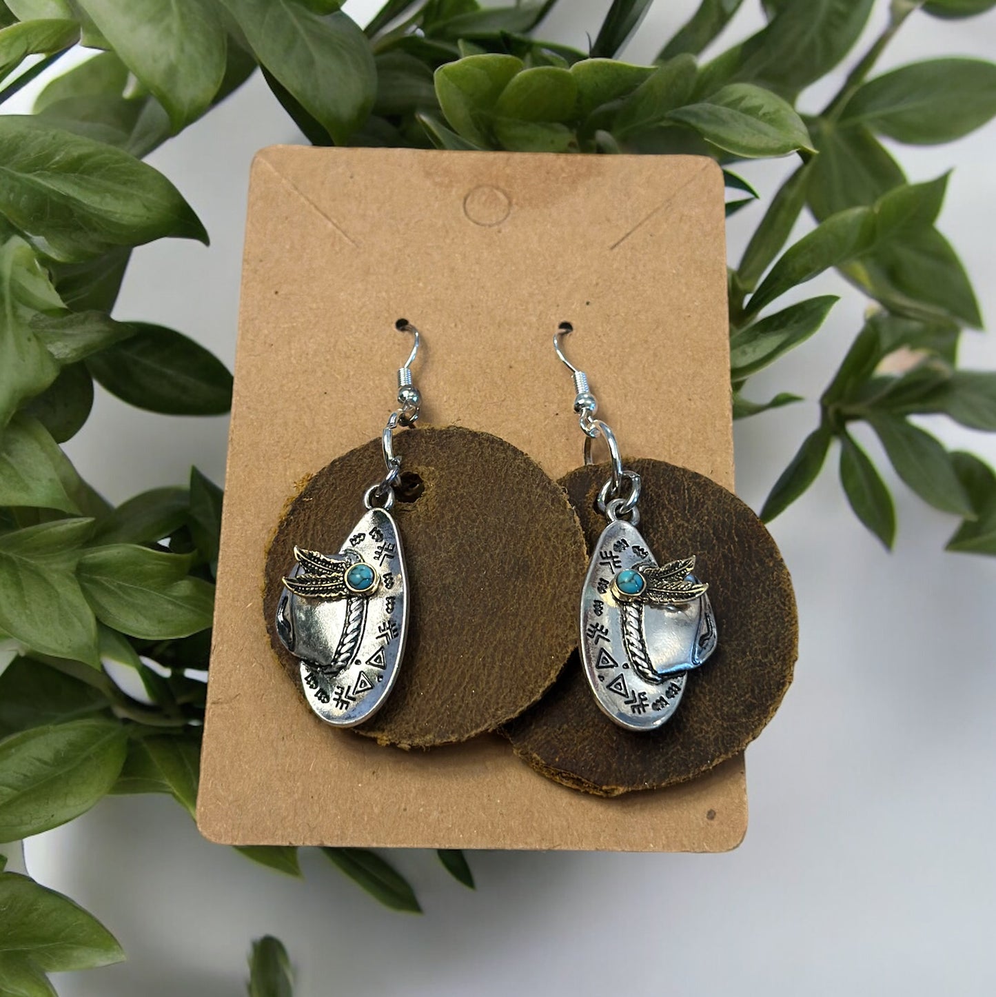 LEATHER COWBOY HAT EARRINGS