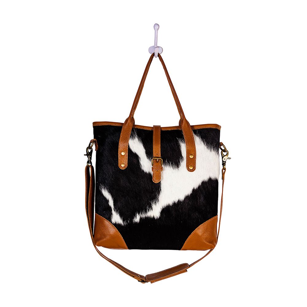 PECOS POINTE CANVAS & HAIRON BAG IN CARAMEL TOTE