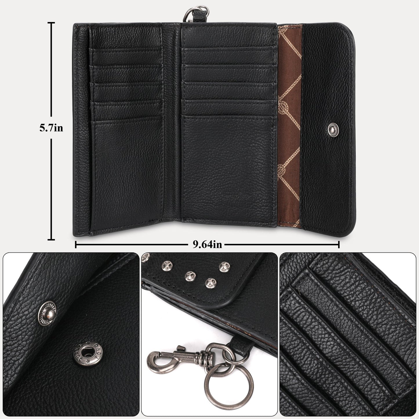 Wrangler Studded Accents Tri-fold Key-Chain Wallet - Brown