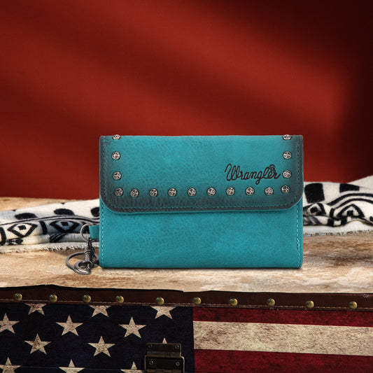 Wrangler Studded Accents Tri-fold Key-Chain Wallet - Turquoise