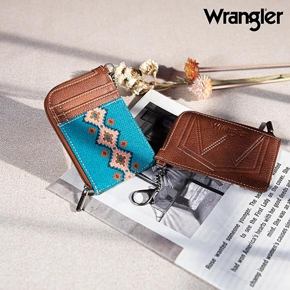 Wrangler Southwestern Art Print Mini Zip Card Case -Dark Turquoise