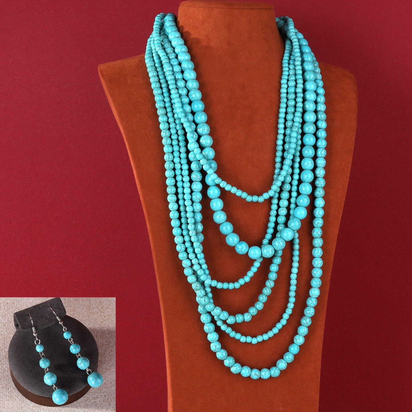 Rustic Couture's
Turquoise Beaded Layered Necklace
Earrings Set