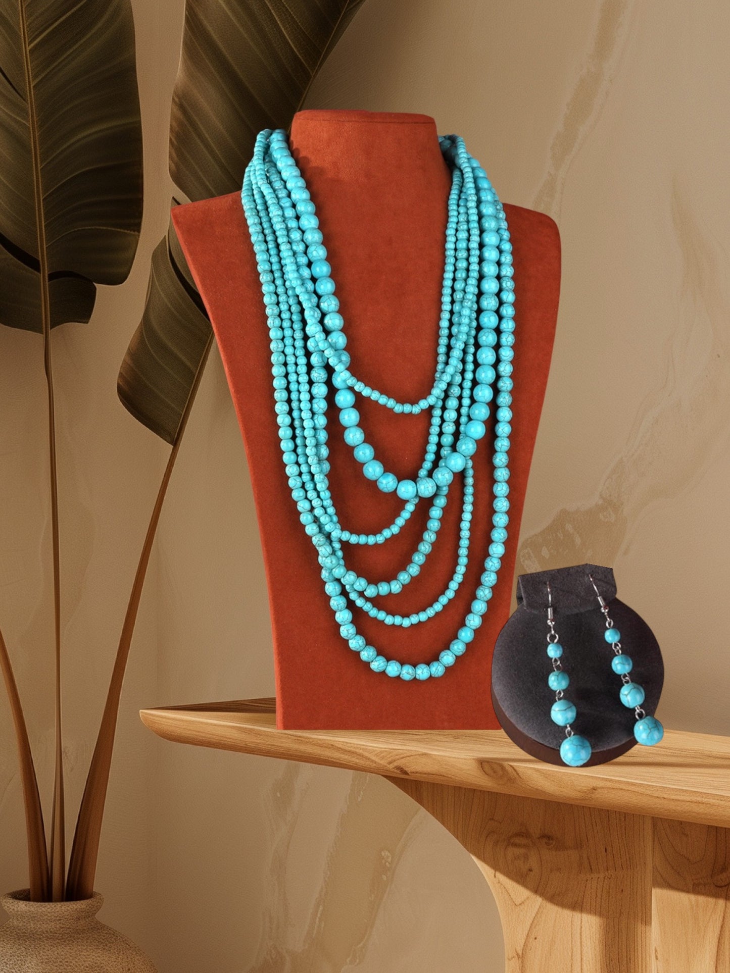 Rustic Couture's
Turquoise Beaded Layered Necklace
Earrings Set