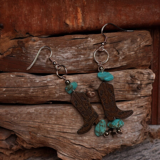 Dangling Turquoise Bead Cowboy boot Earrings