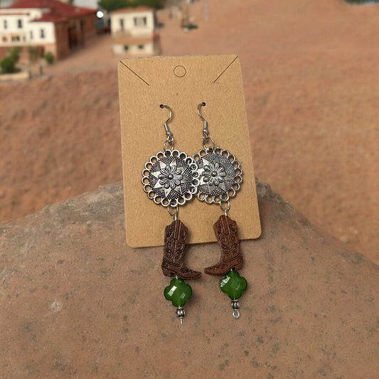 Silver and Wooded Boot earring