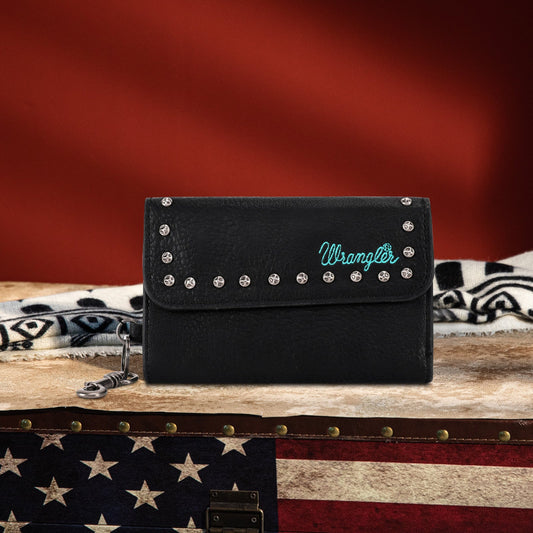 Wrangler Studded Accents Tri-fold Key-Chain Wallet-Black