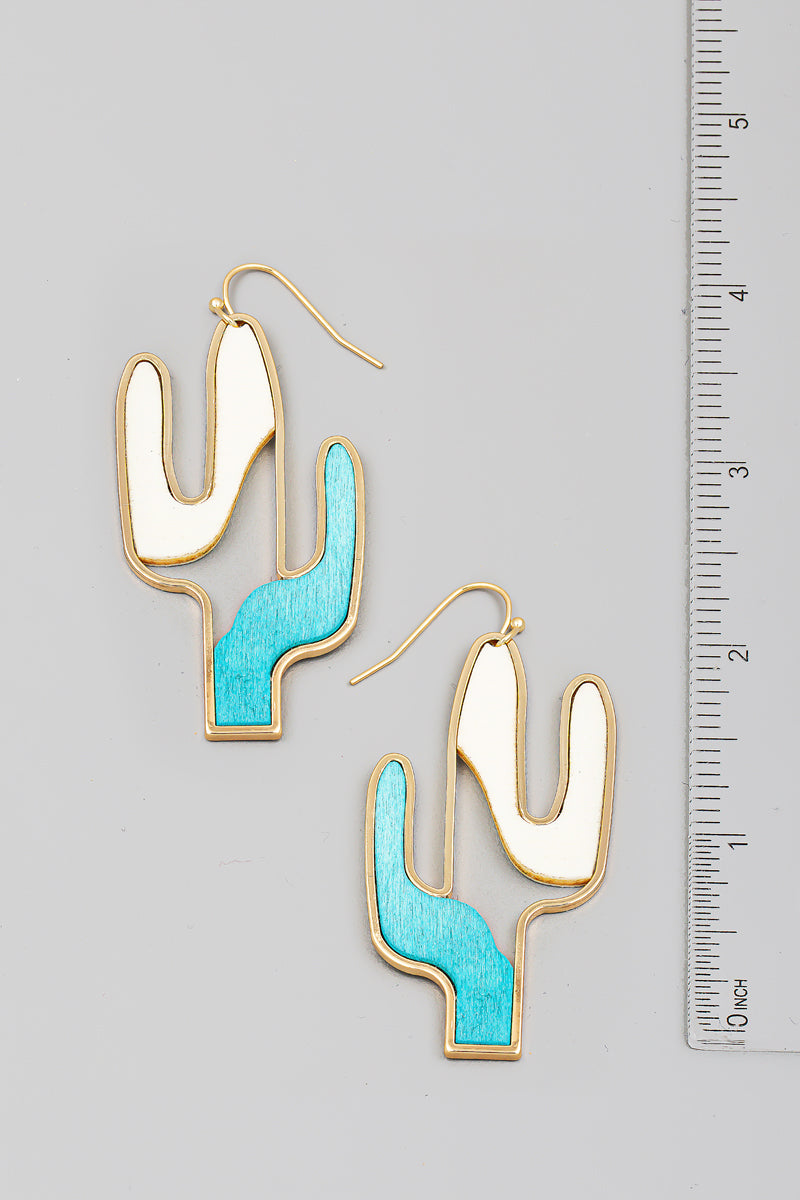 Open Cactus Wood Drop Earrings Color