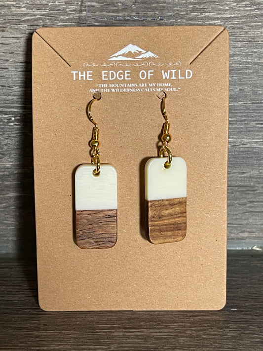 WOODEN AND RESIN RECTANGLE EARRINGS