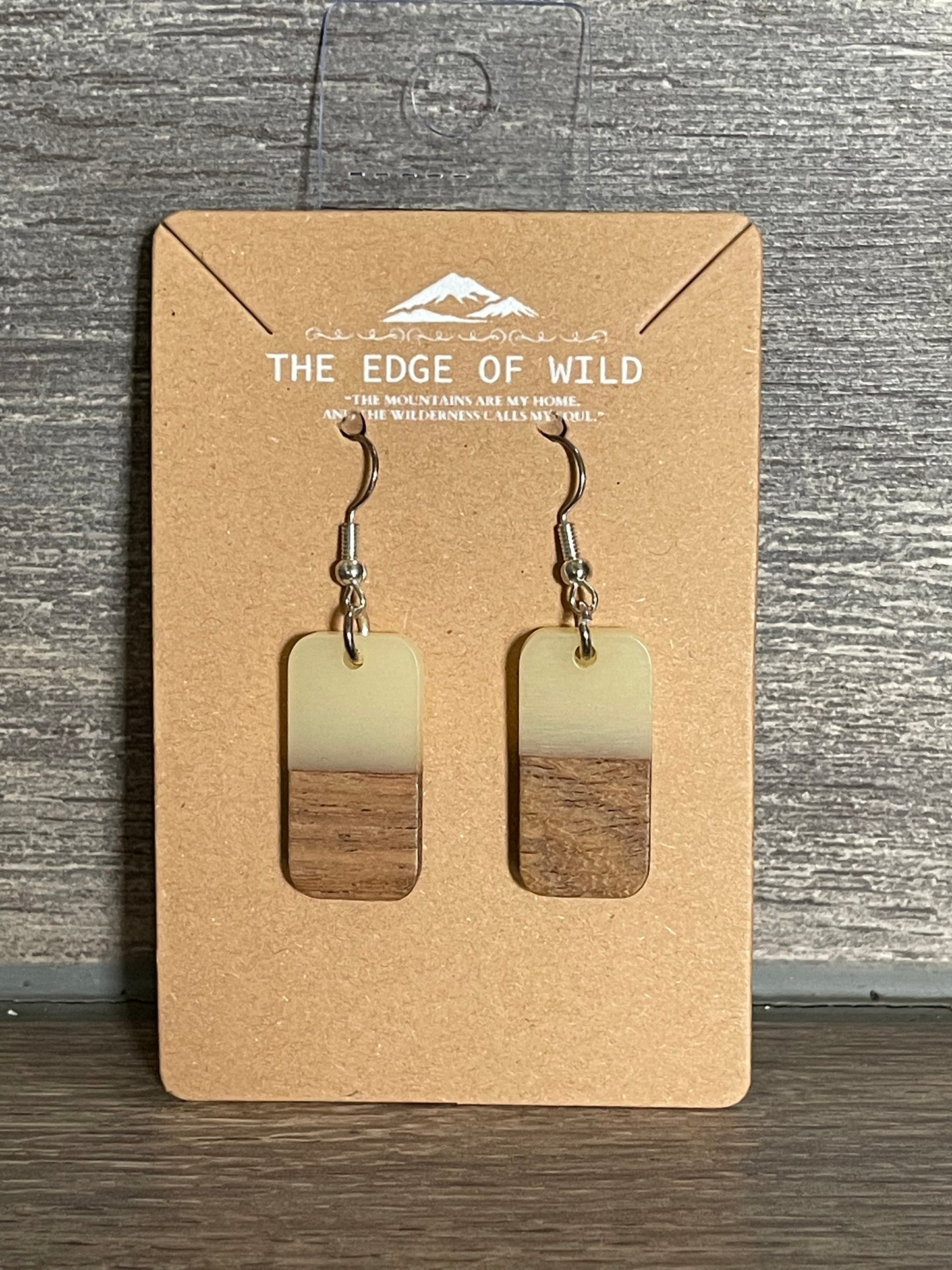 WOODEN AND RESIN RECTANGLE EARRINGS