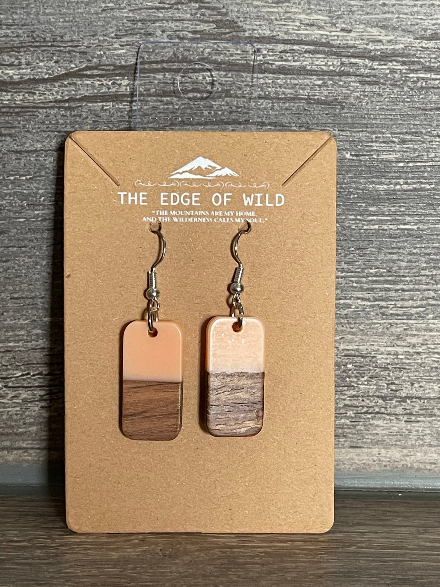 WOODEN AND RESIN RECTANGLE EARRINGS